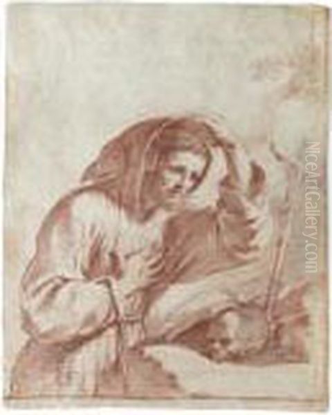 Saint Francis In Contemplation Of A Crucifix Oil Painting by Guercino