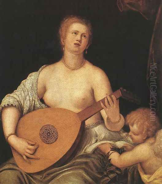 The Lute-playing Venus with Cupid after 1550 Oil Painting by Parrasio Micheli