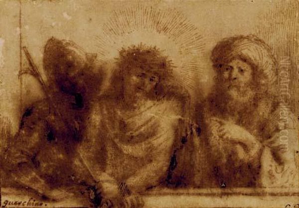 Ecce Homo; And Bearded Man Wearing A Turban Oil Painting by Guercino