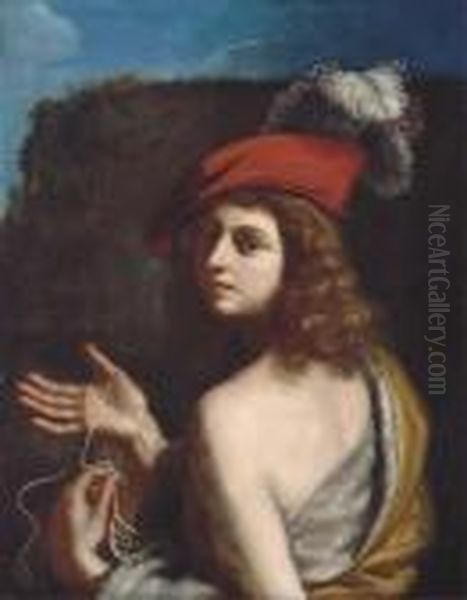 David Holding A Sling Oil Painting by Guercino