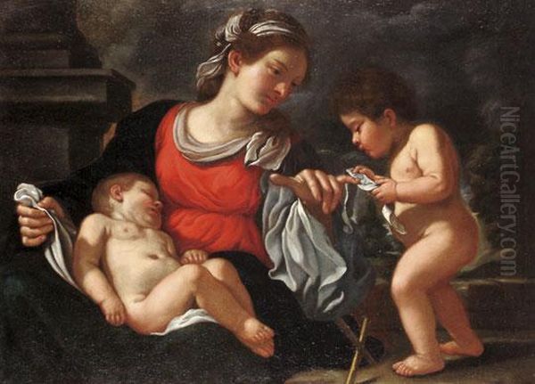 Maria Az Alvo Gyermek Jezussal Es Keresztelo Szent Janossal Oil Painting by Guercino