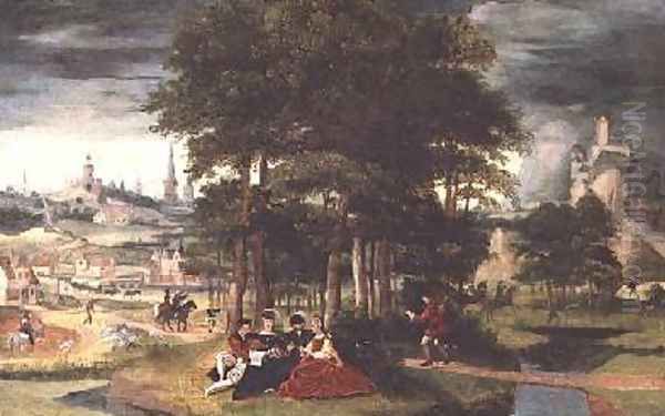 Concert in a wooded landscape Oil Painting by Cornelis Massys