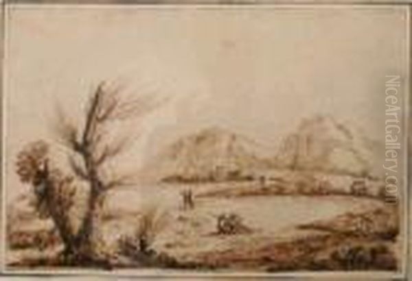 Landscape With Fishermen Oil Painting by Guercino