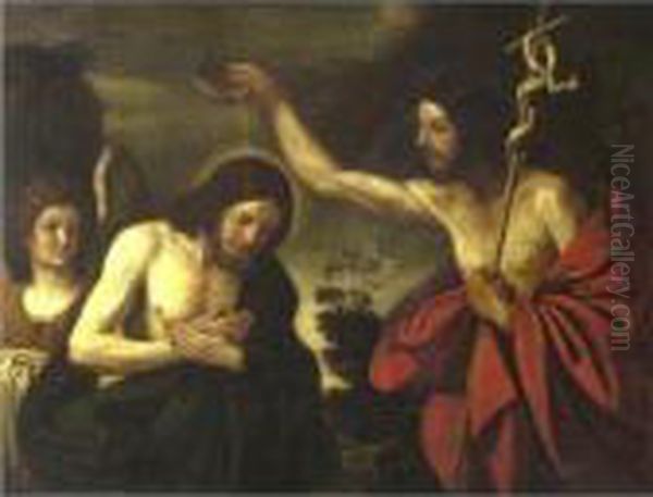 Baptism Of Christ Oil Painting by Guercino