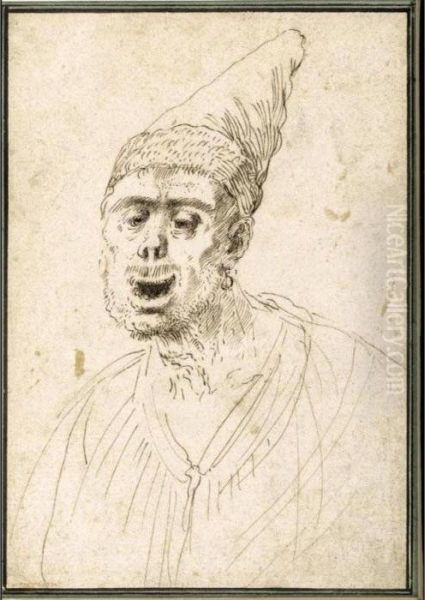 Caricature Of A Man In A Pointed Hat Oil Painting by Guercino