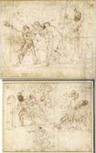 A Double-sided Sketch Sheet With Scenes Of St. Roch Taken To Prison Oil Painting by Guercino