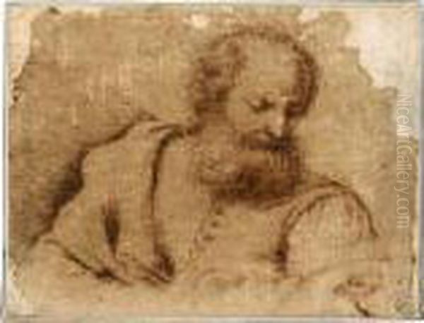 A Bearded Man Holding A Book Oil Painting by Guercino