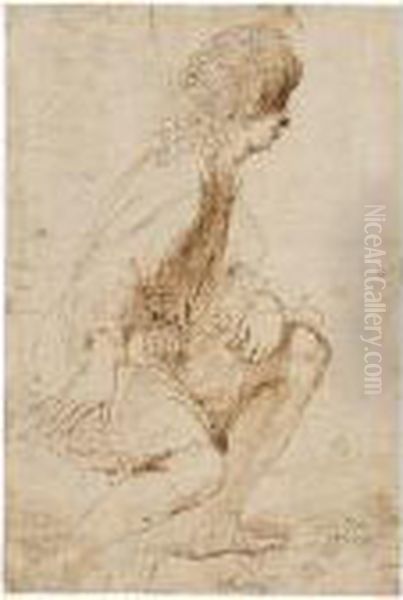 Pen And Brown Ink Over Traces Of Black Chalk Oil Painting by Guercino