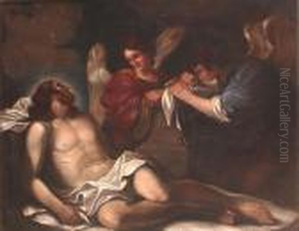 The Dead Christ Mourned By Two Angels Oil Painting by Guercino