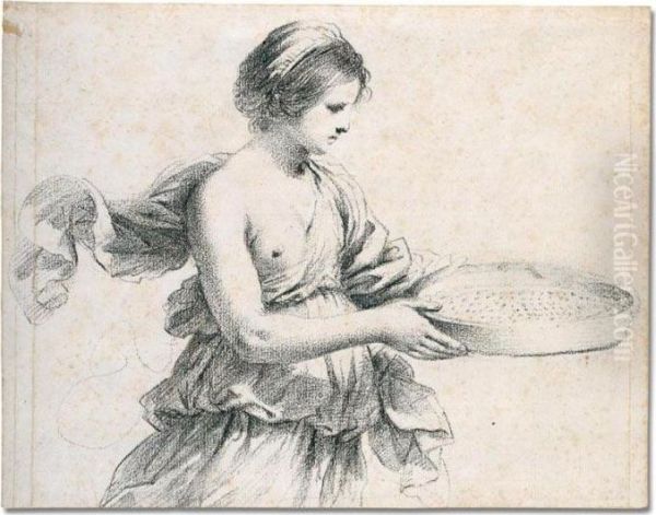 A Young Woman Holding A Sieve Oil Painting by Guercino