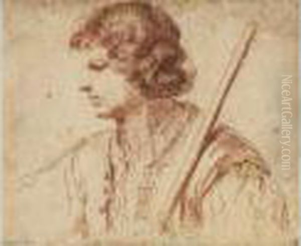 Tete De Jeune Homme De Profil A Gauche. Oil Painting by Guercino