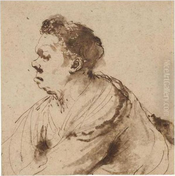 Head Of A Snub-nosed Man In Profile Oil Painting by Guercino