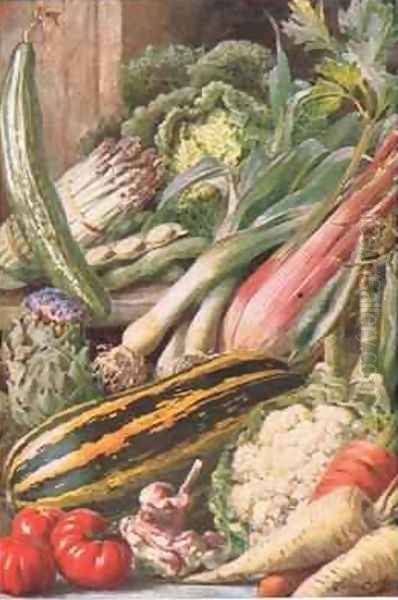 Garden Vegetables illustration from Garden Ways and Garden Days Oil Painting by Louis Fairfax Muckley