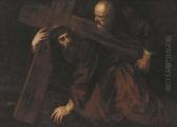 Christ Carrying The Cross With Simon Of Cyrene Oil Painting by Guercino