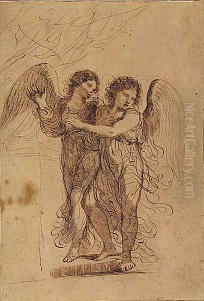 Two Angels<</b> Oil Painting by Guercino