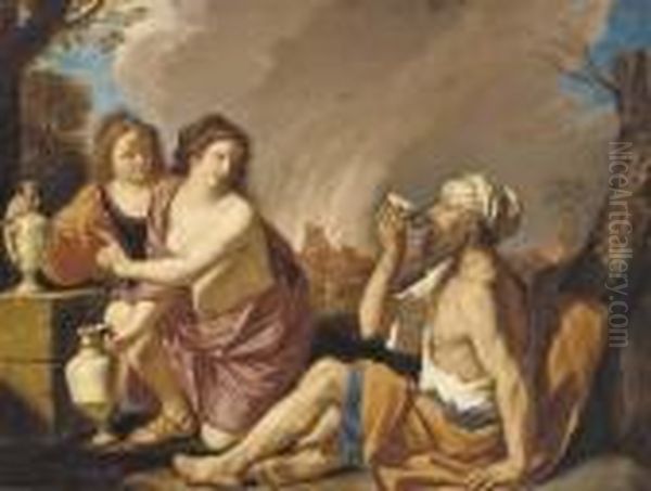 Lot And His Daughters Oil Painting by Guercino