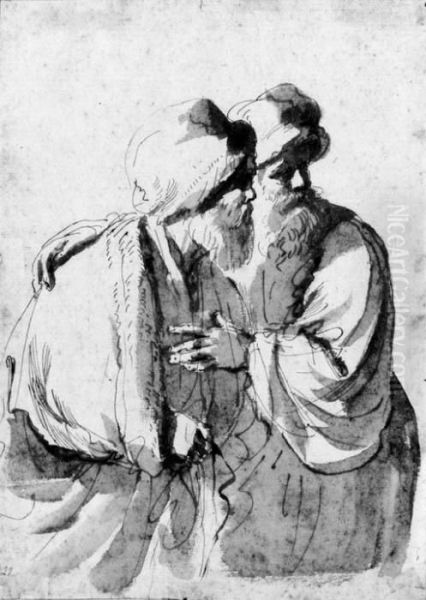 Two Bearded Orientals Looking To The Right: For A Susanna And Theelders Oil Painting by Guercino