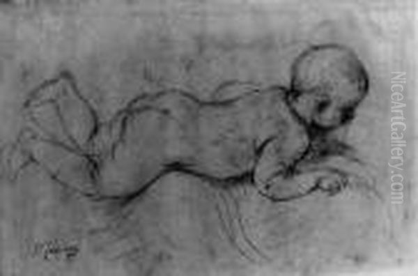 A Baby Lying On His Stomach (recto); A Baby Lying On His Back(verso) Oil Painting by Guercino