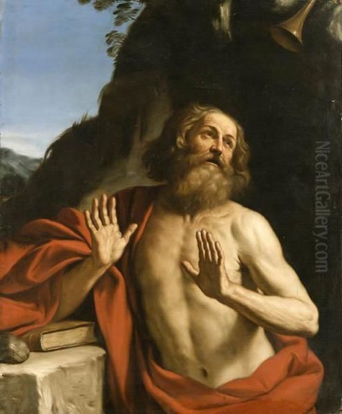 Saint Jerome In The Wilderness Oil Painting by Guercino