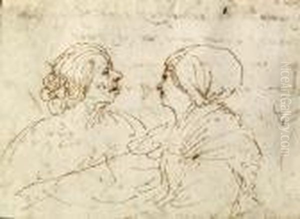 Study Of Two Women Conversing Oil Painting by Guercino