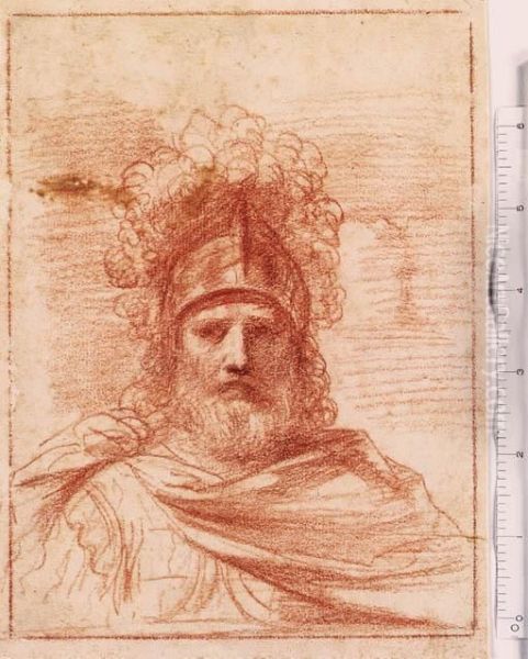 The Head Of A Soldier Wearing A Plumed Helmet Oil Painting by Guercino