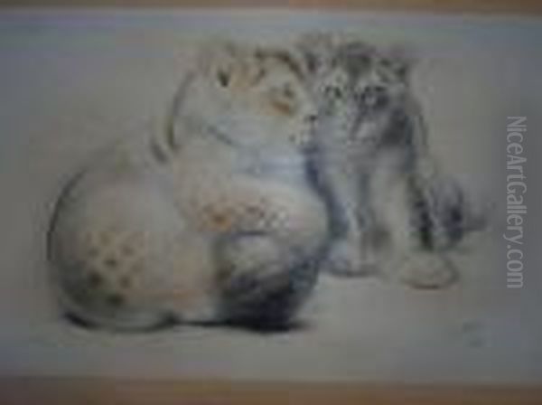 2 Lionceaux. Oil Painting by Gustave Guetant