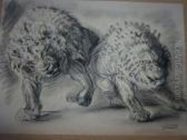 2 Lions. Oil Painting by Gustave Guetant