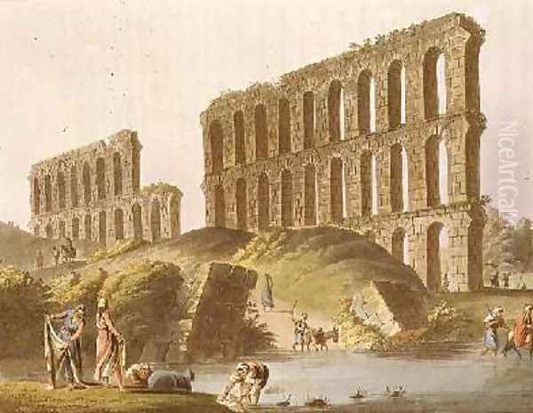 Ruins of the Grand Aqueduct of Ancient Carthage plate 23 from Views in the Ottoman Empire Oil Painting by Luigi Mayer