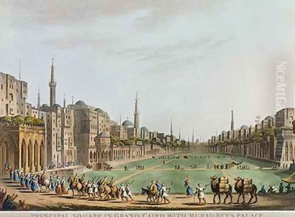 Principal Square in Grand Cairo with Murad Beys Palace Oil Painting by Luigi Mayer