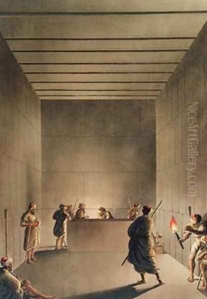 Chamber and Sarcophagus in the Great Pyramid of Gizah Oil Painting by Luigi Mayer