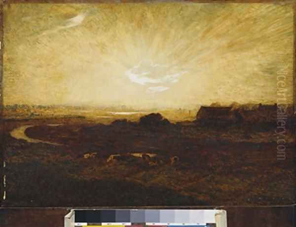 Landscape at sunset Oil Painting by Marie Auguste Emile Rene Menard