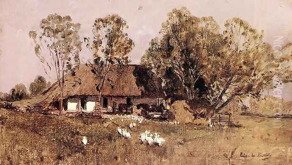 Farmhouse Oil Painting by Geza Meszoly