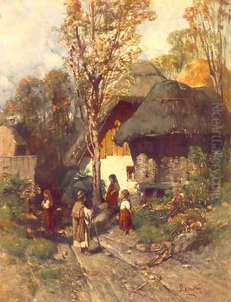 Bottom of the Village 1877-82 Oil Painting by Geza Meszoly