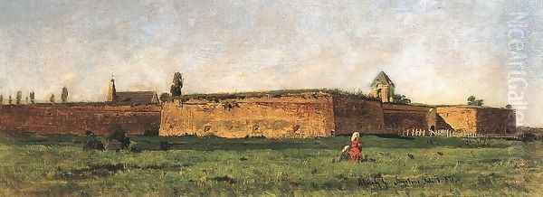 Fortress of Szigetvar 1871 Oil Painting by Geza Meszoly