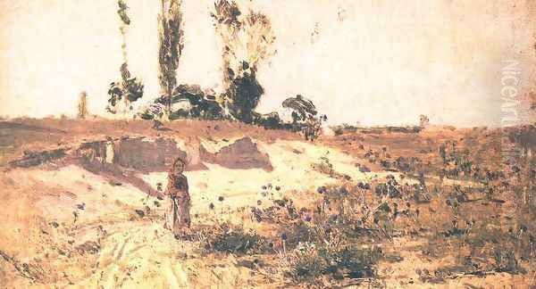 Sandmine On the Meadow 1872 Oil Painting by Geza Meszoly