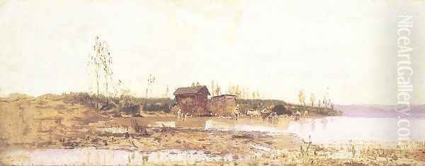 Siofok Balaton Landscape 1872 Oil Painting by Geza Meszoly