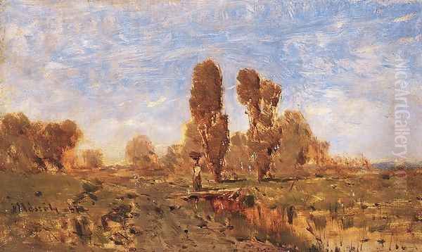 Study of a Landscape 1872 Oil Painting by Geza Meszoly