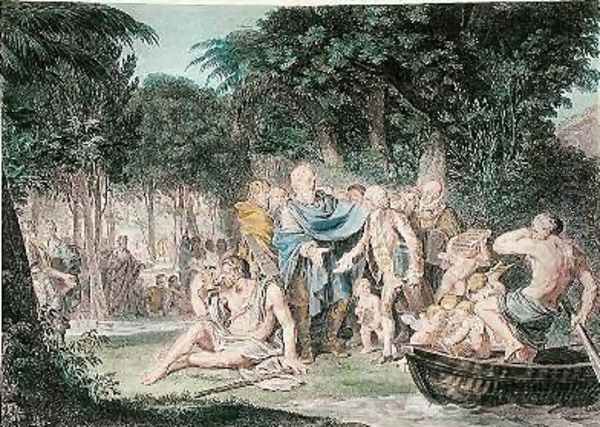 Arrival of Jean-Jacques Rousseau 1712-78 in the Elysian Fields 1782 Oil Painting by Jean-Michel Moreau