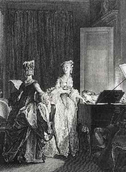 The Harpsichord illustration from La Nouvelle-Heloise Oil Painting by Jean-Michel Moreau