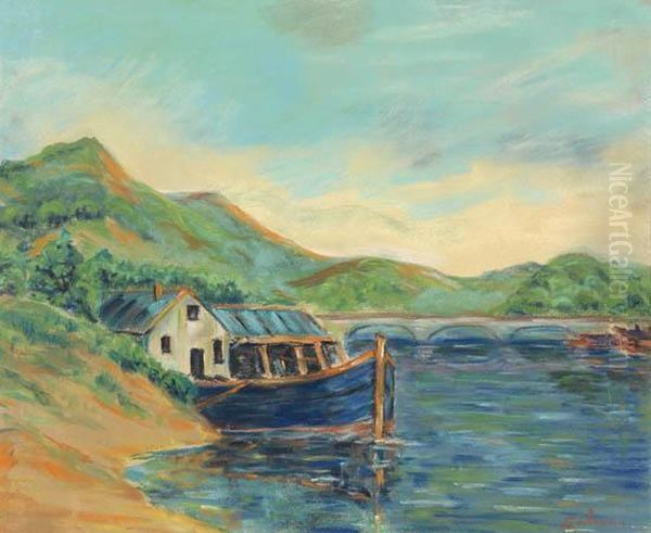 Au Bord De Riviere, 
Bateau Et Pont Oil Painting by Armand Guillaumin