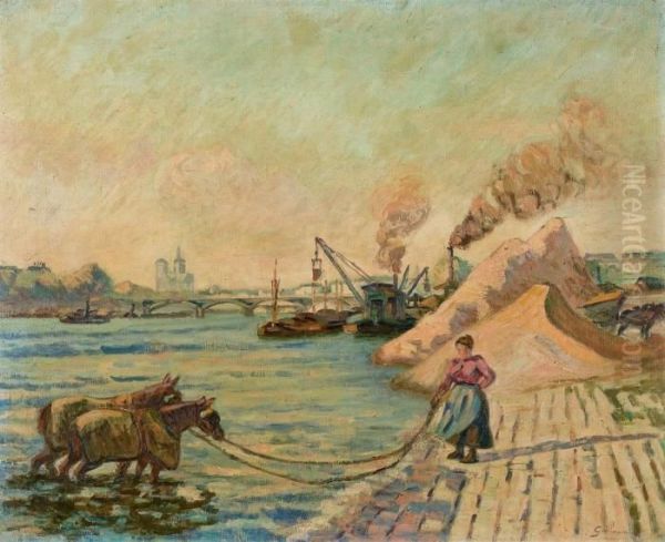 Le Bain Des Chevaux Quai De Bercy Oil Painting by Armand Guillaumin