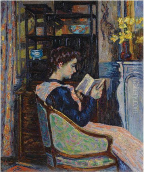 Mademoiselle Guillaumin Lisant Oil Painting by Armand Guillaumin