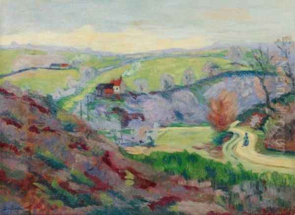 La Cote Face Au Pont Charraud (creuze) Oil Painting by Armand Guillaumin