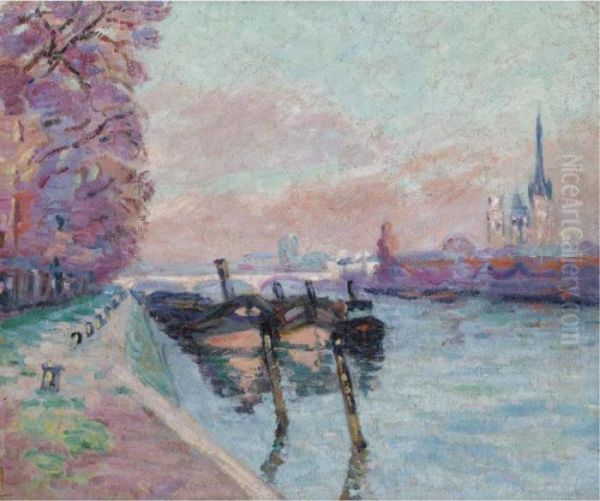 La Seine A Rouen Oil Painting by Armand Guillaumin