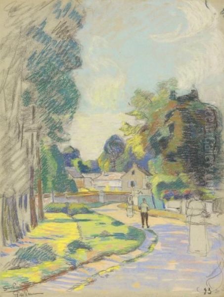 Rue De Village Avec Trois Personnages Oil Painting by Armand Guillaumin