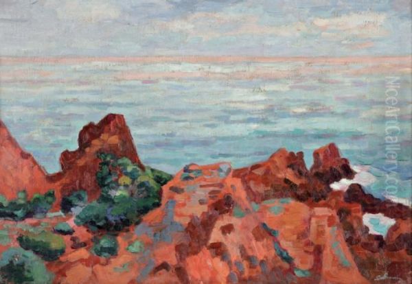 Les Roches Rouges A Agay Oil Painting by Armand Guillaumin