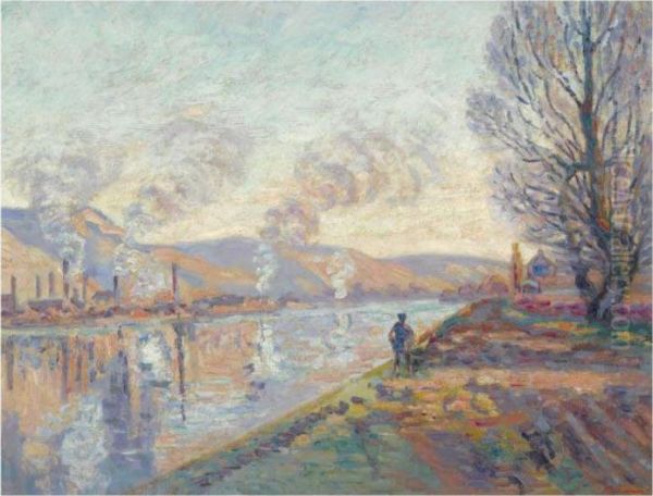 Le Seine En Amont De Rouen Oil Painting by Armand Guillaumin