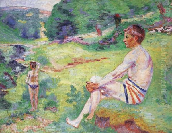 Baigneurs A Crozant Oil Painting by Armand Guillaumin