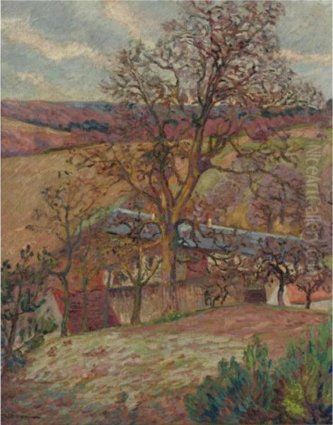 Ferme Et Arbres A Saint-cheron Oil Painting by Armand Guillaumin