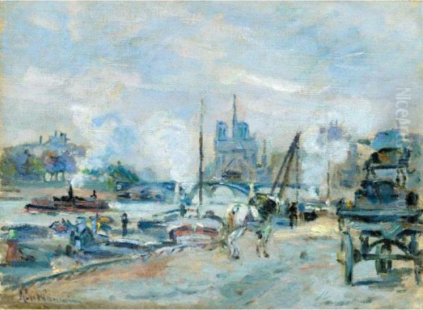 Notre Dame De Paris Vue Du Quai D'orleans Oil Painting by Armand Guillaumin